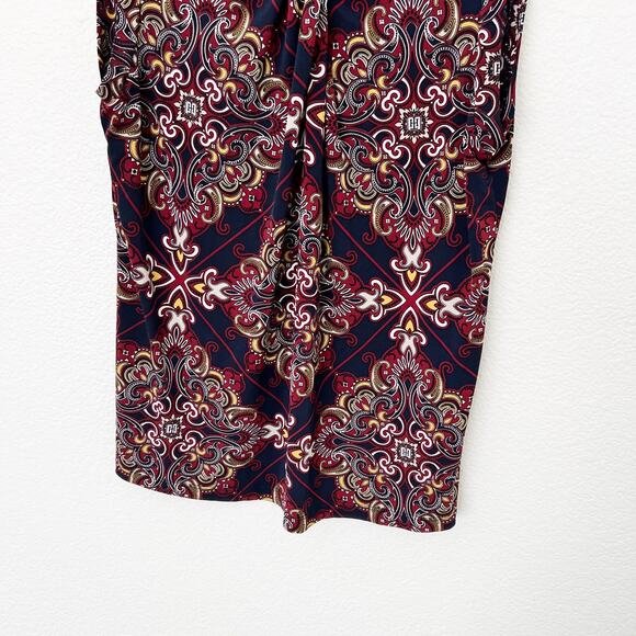 [Tommy Hilfiger] Navy Scroll Scarf Print Knot Neck Sleeveless Blouse Sz Large L - Picture 6 of 11